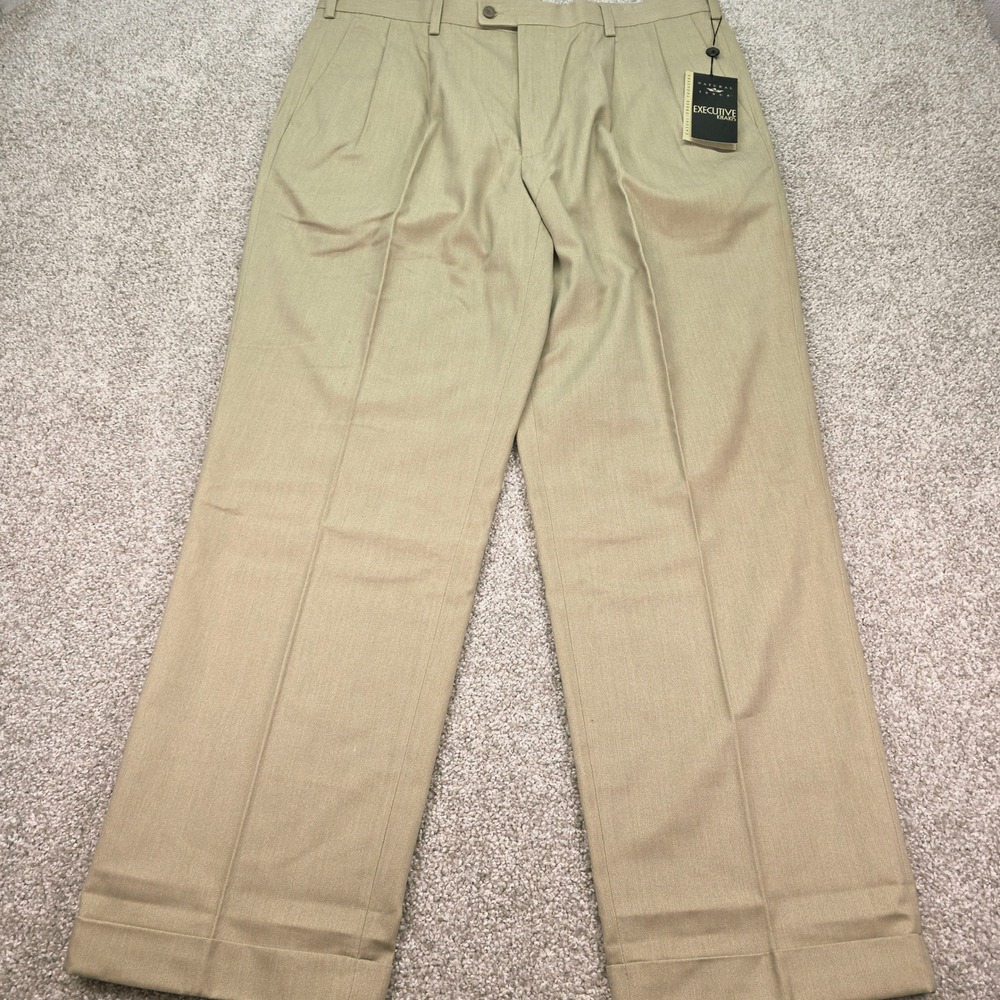Natural Issue Executive Khakis Mens 40x32 Tan Pleated Cuffed Dress Pants NEW